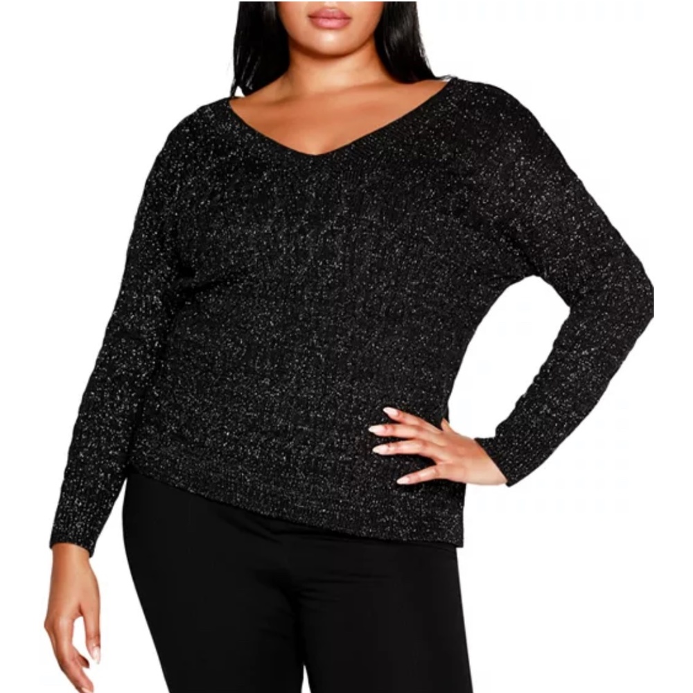 “SOLD OUT”NWT Belldini Plus Metallic Black and Pewter V Neck Sweater - Size 2X